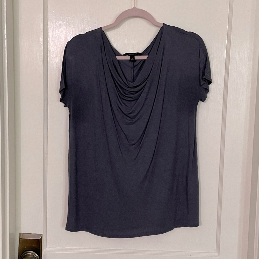 Steel blue cowl neck dolman sleeve BR top, sz L